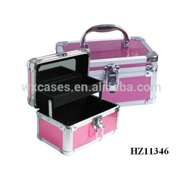 cheap aluminum makeup vanity case with a mirror and a tray inside